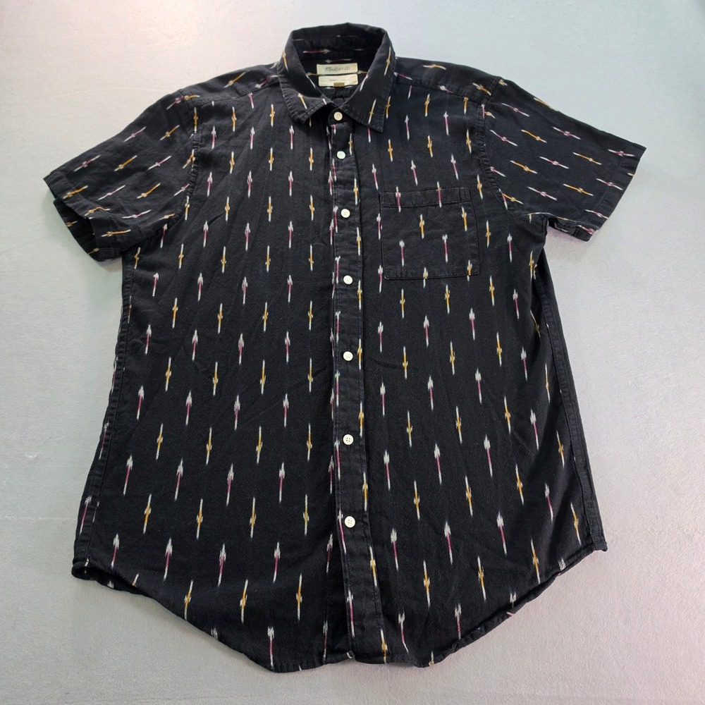 Madewell Mens Perfect Fit Black Ikat Arrow Button Down Shirt M Boho Retro